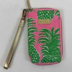 Lilly Pulitzer Pineapple Print Zip Wristlet‎ Wallet Pink Green Phone Case